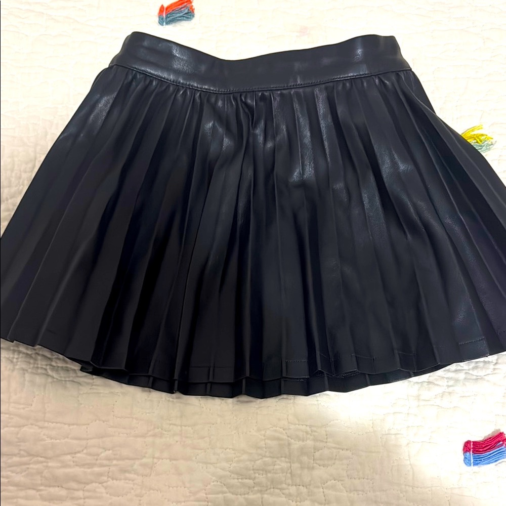 Black Pleated Leather Skirt